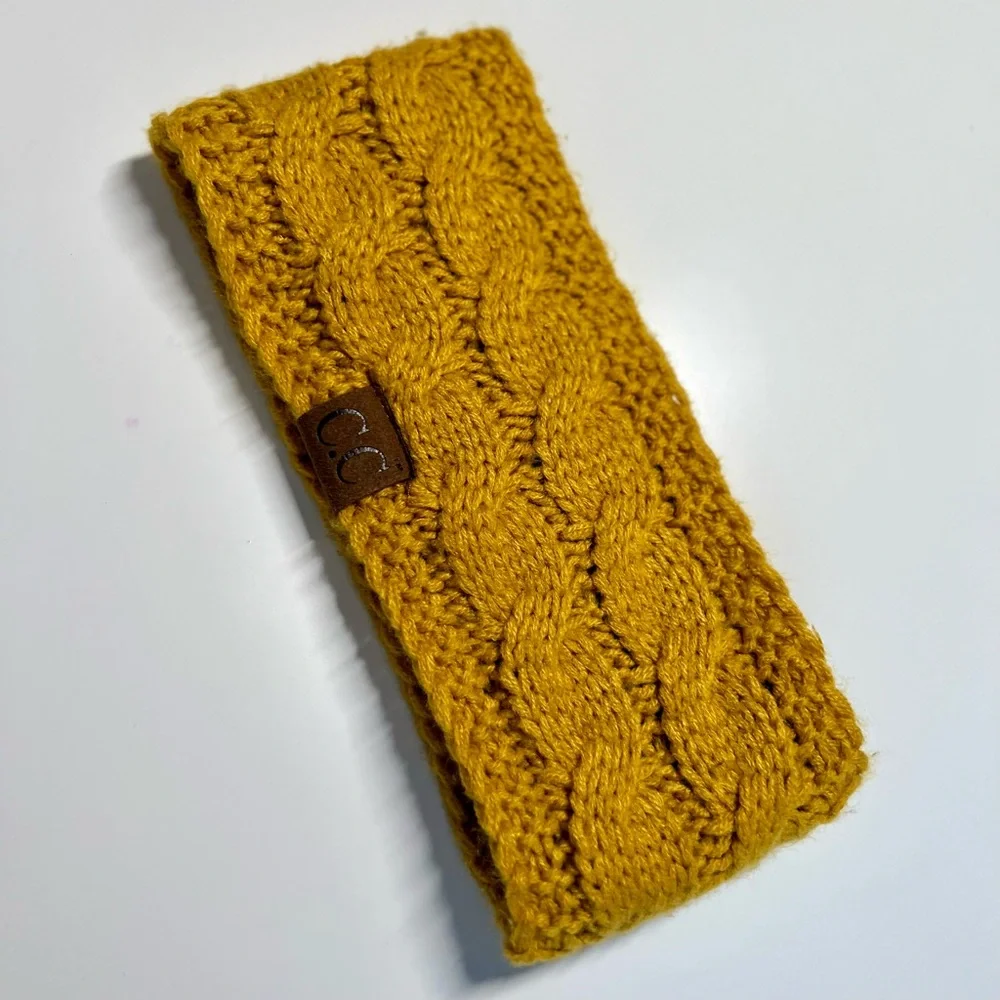 C.C Sherpa Lined Cable Knit Headband • Mustard • NEW